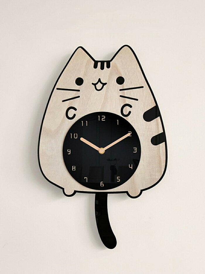 ウォールクロック 和風 木製 壁掛け時計 静音 可愛い 壁掛け時計 壁掛時計 掛け時計 木製 振り子時計 しっぽが動く ねこ 振り子時計 おしゃれ 時計 壁掛け 動物 猫 リビング 子供部屋 28*45cm [2]