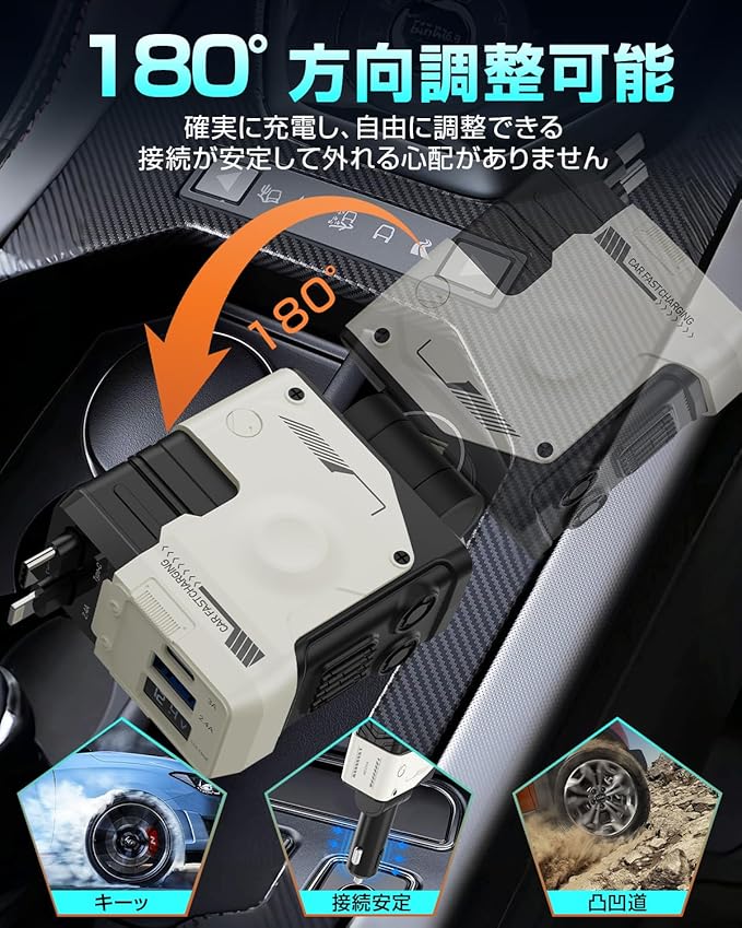 �����������å� ��Ĺ �� ���Ŵ� ��®���� �������㡼���㡼 4��Ʊ���˽��� ������꼰�����֥�2���դ� ��Type-C 102W/ 66W��®���š�Type-C/Lightning/QC USB iPhone16/15/14/13/Galaxy/Xperia/iPad �Ű��� �б���LED�Ű�ɽ���ٽ�ĥ����������²�����롼�ס�����ι�� 12V-24V