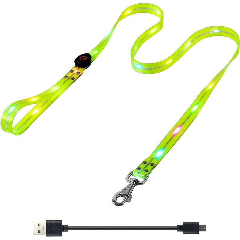 犬 リード 光る 犬散歩ライト ledリード 1.5m 夜間 アウトドア 散歩 USB充電式 リードライト付き 視認距離500mで夜間安心 小型犬 中型犬 大型犬 ペット用品