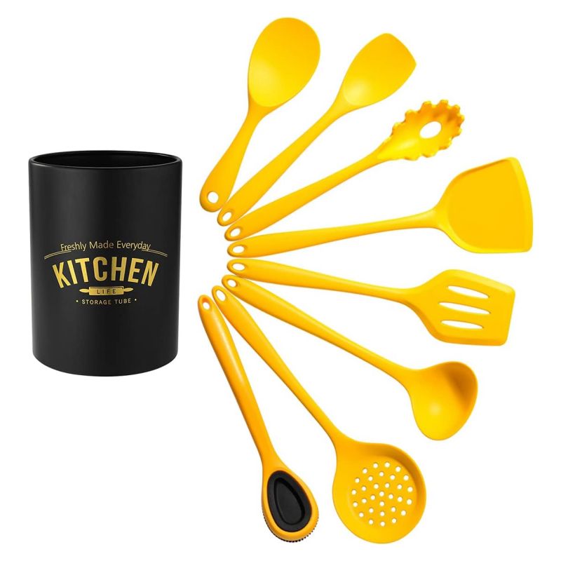 Rakuten - キッチンツール 調理器具 8点セット キッチンツールセット クッキングツール 器具 台所用品 耐熱シリコン 日本食品安全認証済み FDA認証済み キッチン用品 調理 料理 製菓器具 フライ返し ヘラ おたま 収納付き
