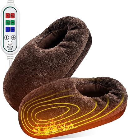 Rakuten - 足温器 USB 電気スリッパ フットウォーマー USB足温器 20秒で発熱 足入れ 足元 ヒーター 内蔵 USBスリッパタイプの足温器 3段階調整切替 タイマー機付き 足冷え対策 省エネ 過熱防止機能 移動可能 軽量 (ブラウン)