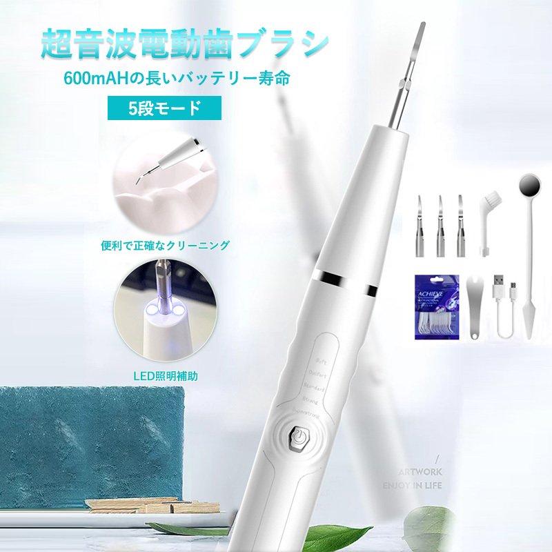 超音波 歯用ツール 電動歯ブラシ 振動スケーラー 電動歯クリーナー 口腔洗浄器 5レベル LED付き 口臭防止 歯のケア工具 USB 防水 携帯型 家庭用