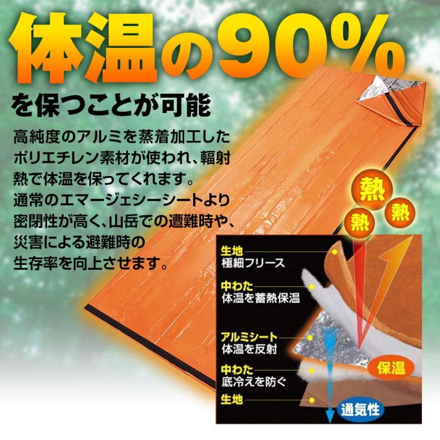 【ポイント5倍】サバイバルシート エマージェンシーシート 静音 ヒートシート 非常時用寝袋 繰返し使える アウトドア 防災 軽量 保温 2個セット maelove-10008551 Maelove サンプル画像2