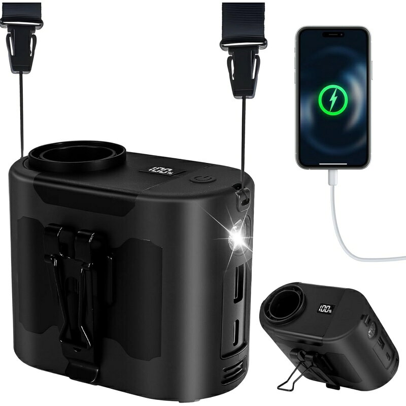 腰掛け扇風機 携帯扇風機 10000mAh大容量 ベルトファン 首掛け/腰掛け/卓上置き/手持ち 超強風 1台多役 5段階風量調節 静音軽量 腰掛けファン Type-C充電 10~40時間動作 小型 SOSライトと懐中電灯付き ネックストラップ付き 暑さ対策 工事現場 アウトドア 屋外作業 通勤