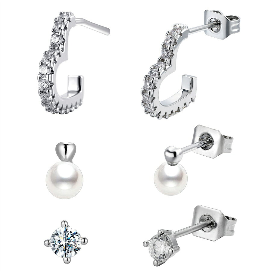 【限定50％OFFクーポン配布中】ピアス レディース ジルコニア パール 金属アレルギー対応 ファーストピアス おしゃれ 可愛い 両耳用 アクセサリー シンプル 人気 シルバー