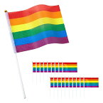 レインボー フラッグ LGBT 旗 グッズ 布製 棒付き 14x21cm 20本セット