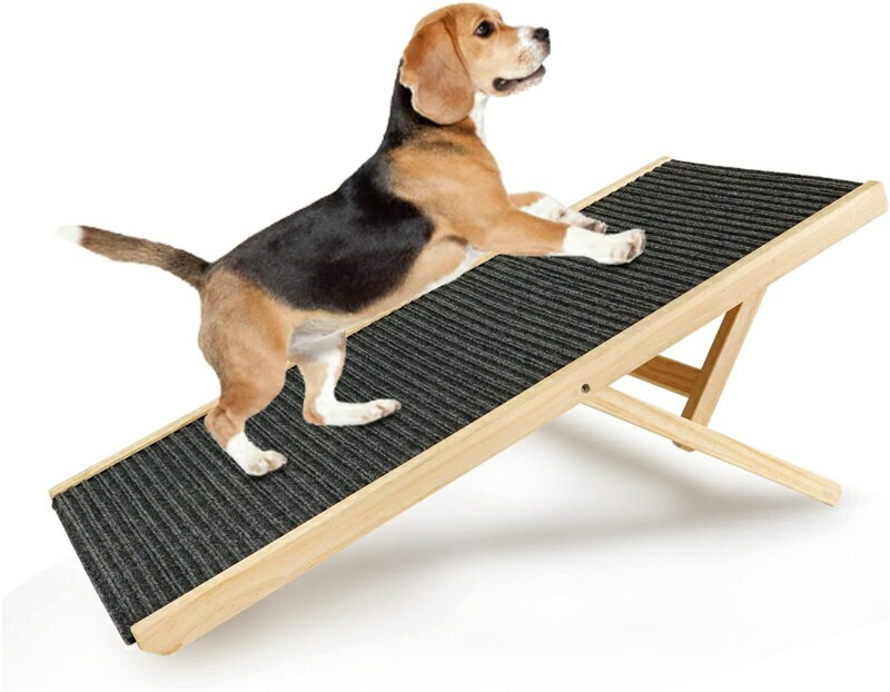 木製 調節可能 ペットスロープ 滑り止め カーペット 表面 犬用スロープ 4段階