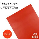 【バット】本革 【A4】【2703オレンジ】レザー オレンジ 橙色 スムース 革 クロムなめし 皮 革 本革 牛本革 カットクロス セット 財布 鞄 革小物 D...