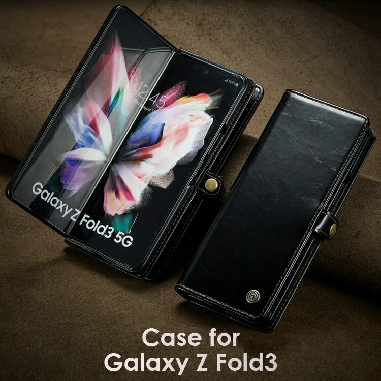 Galaxy Z Fold3 5G ケース 手帳型 スタンド レザー 革 ボタン留め ギャラクシー Z Fold フォルド カバー ダイアリー カードポケット Galaxy Z Fold 3 ケース PUレザーケース 手帳型 折りたたみ型 Android CASE 耐衝撃 軽量 カード収納 カッコいい オシャレ かわいい おしゃれ