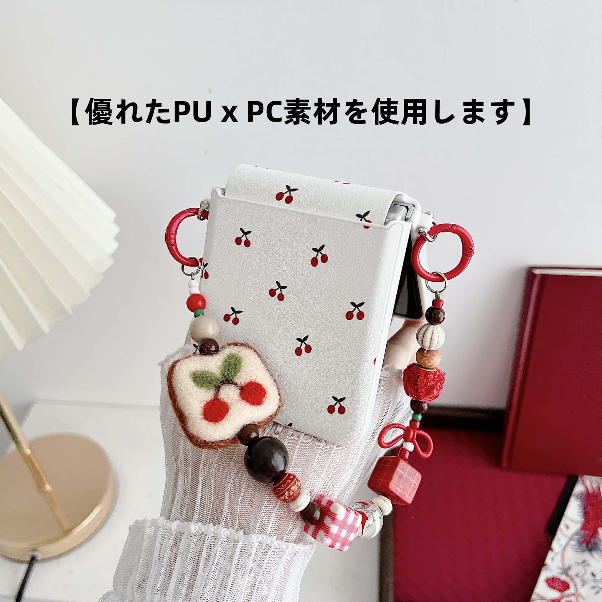 Galaxy Z Flip7 ケース ヒンジ保護カバー Galaxy Z Flip7 カバー 革製 チェリー ギャラクシー ゼット 可愛い ストラップ飾り フリップ7 ケース 背面保護 galaxy Z flip7 sc-55f カバー 背面 レザー GALAXY Z FLIP7 カバー 手触り良い 大人 Galaxy Z Flip7 6 5 ケース 韓国