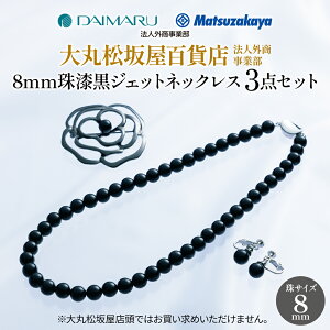 大丸松坂屋百貨店法人外商事業部 8mm珠漆黒ジェットネックレス3点セット 天然ジェット 弔事 ジュエリー ブローチ ジェット 通夜 お葬式 喪服