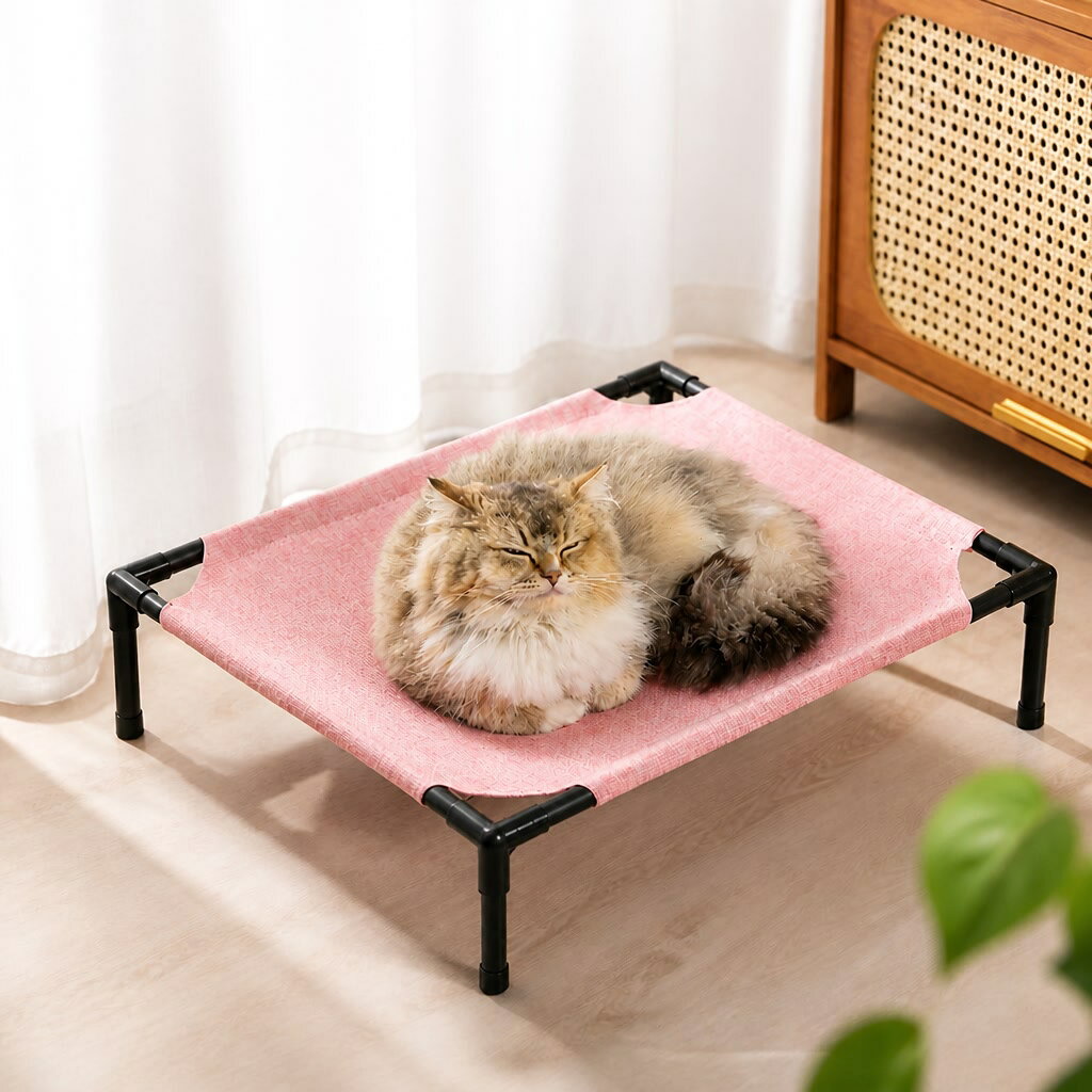 猫 ベッド ハンモック 脚付き コット 床置き 室内用 8柄 2サイズ S L 高さ12cm ペ...