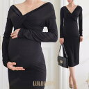 マタニティワンピース おしゃれ Vネック 妊婦 2024春新作 マタニティフォト 衣装 タイト 臨月対応 黒 綿混 ストレッチ 通気性 プレゼント