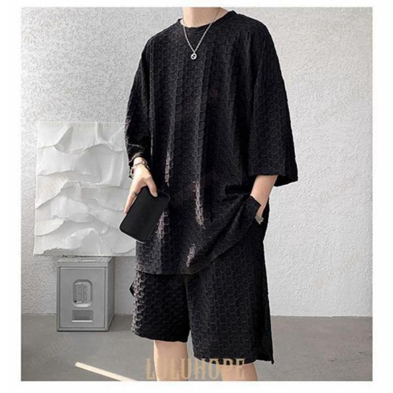 エンボス加工 上下セット セットアップ Tシャツ ハーフパンツ 接触冷感 半袖 メンズ 夏 スポーツウェア ルームウェア 部屋着 ゆったり