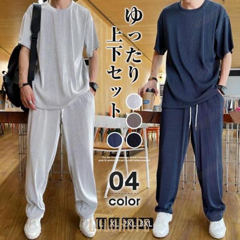 上下セット メンズ 夏 半袖Tシャツ ボトムス 大きいサイズ 春夏 セットアップ メンズ 部屋着 ルームウェア