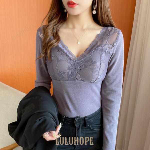 【ポイント10倍】インナー 肌着 レディース 長袖 発熱 防寒インナー インナーシャツ レース パッド付き シャツ 下着 防寒着 冬 暖 暖かい かゆくない 蒸れにくい ストレッチ