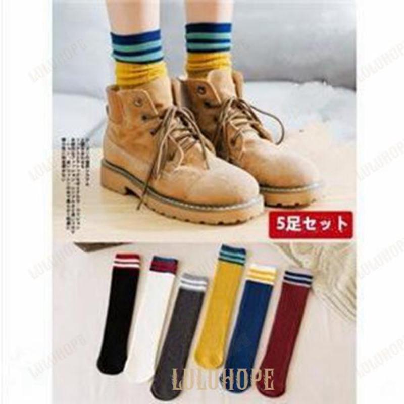 5足セット ソックス ルーズソックス レディース ハイソックス スクールソックス 綿 靴下 美脚 足痩せ 通学 学院風 春/夏/秋/冬 秋新作 Tman