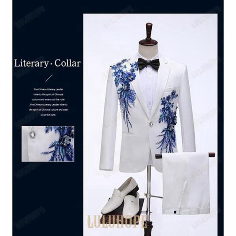 タキシード 光沢のあるメンズ スーツ 長ズボン 上下セット 2点セットアップ 演出服 ステージ衣装 スパンコール 黒白 2色選べるズボン