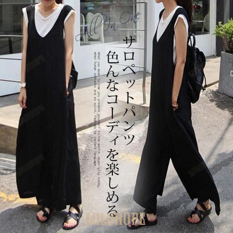 サロペット オールインワン レディース サロペットパンツ オールインワン パンツドレス オーバーオール ワイドパンツ ガウチョパンツ ゆったり 着痩せ OL