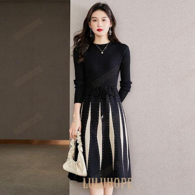 【ポイント10倍】ニット ワンピース レディース 大人 ロング丈 ニット ワンピース 秋 冬 長袖 体型カバー 小顔ニット ゆったり 可愛い かわいい おしゃれ 綺麗