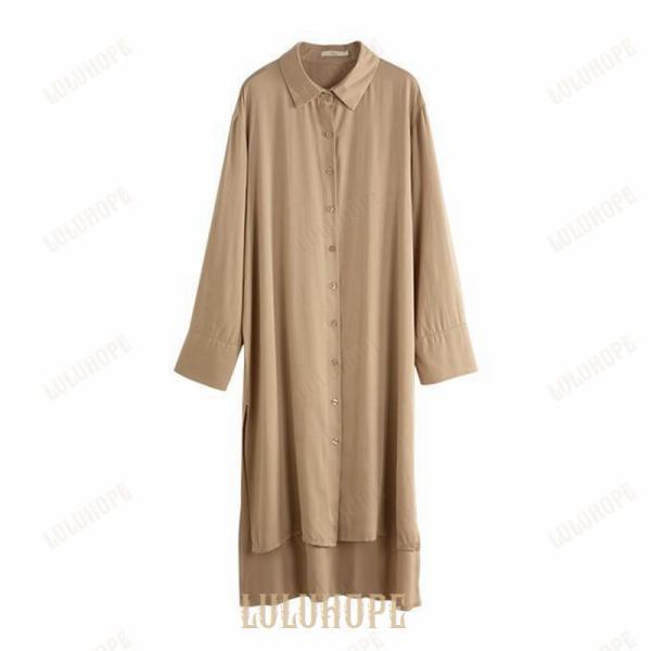 ワンピース シャツワンピース レディース スリットロング シャツ ブラウス シャツワンピ スリットM L