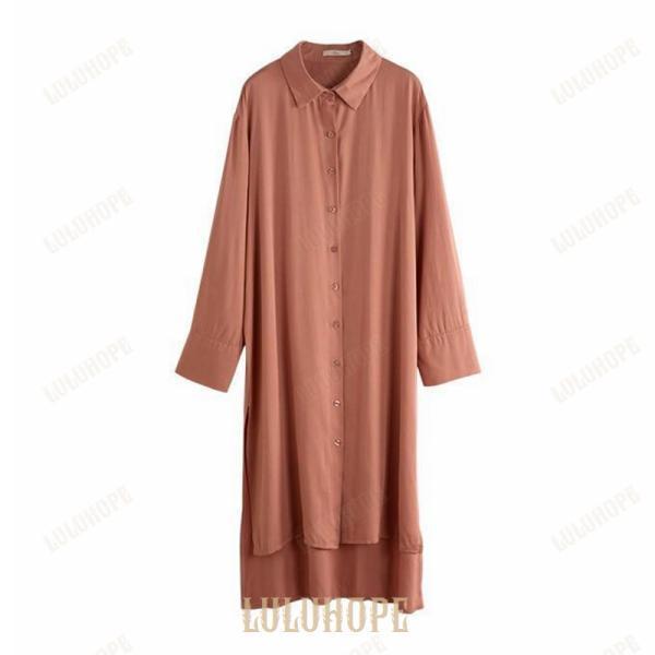 ワンピース シャツワンピース レディース スリットロング シャツ ブラウス シャツワンピ スリットM L