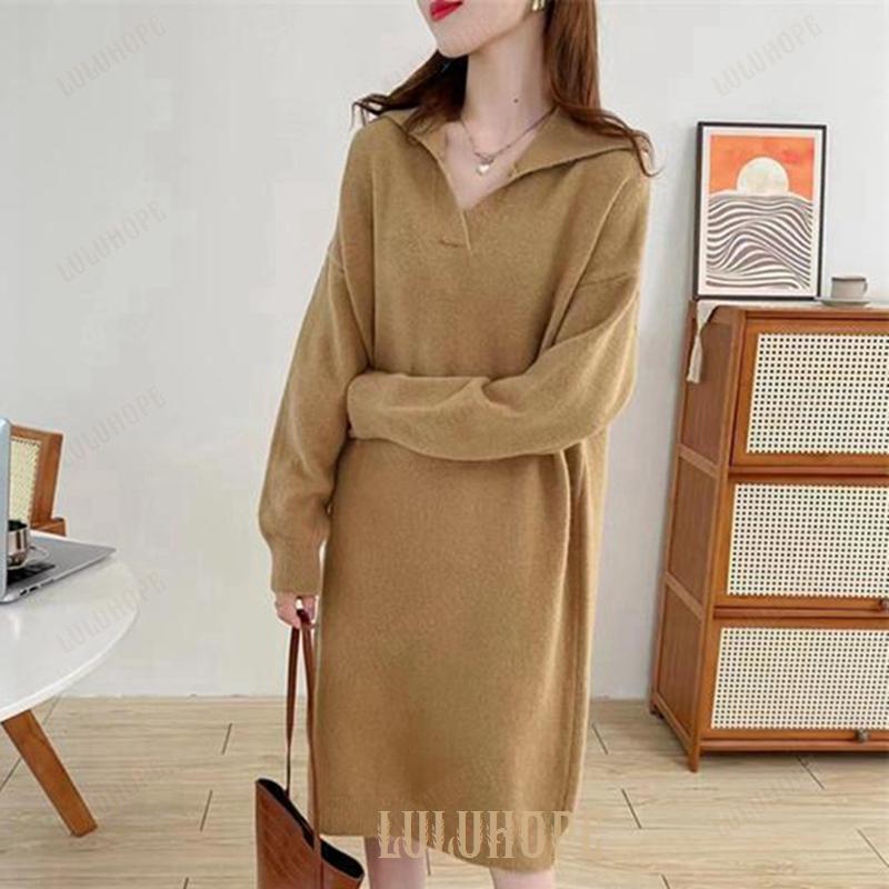 ニットワンピース 秋冬 ケーブルニット リブニット セーラー襟 長袖 セーター ゆったり きれいめ ロング スカート 40代 体型カバー 着痩せ