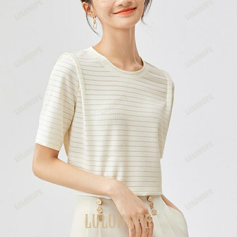 Tシャツ サマーニット クルーネック Tシャツ 半袖 レディース トップス サマーニット 半袖カットソー 夏服 カジュアル 柔らか 薄手 シンプル