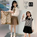 【25%OFF】キッズ スーツ 入学式 卒業式 女の子 ジュニア フォーマル スクールベスト vネック ブラウス 丸襟 柄 子供服 秋 小学生 チェック柄 七五三 発表会 結婚式