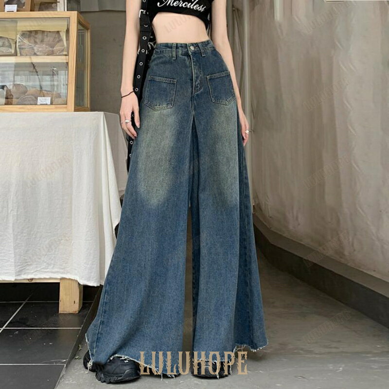 「ワイドデニム レディース フレアパンツ 韓国 2024新作 ハイウエスト 裾広がり 美脚 ストレッチ デニムパンツ 春 夏 秋 カジュアル おしゃれ 大きいサイズ セットアップ(4)