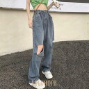 ダメージデニムパンツ レディース ジーンズ 春夏秋 2024新作 ヴィンテージ加工 破れ加工 ハイウエスト スキニー ボーイフレンド ワイド ロング 裾上げ不要...