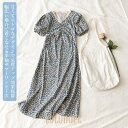 春 夏 ワンピース 夏 レディース 半袖ワンピース 花柄 ロングワンピ サマーワンピース Vネック 花柄ワンピース 半袖 ミモレワンピース バストアップ