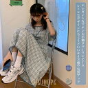 【25%OFF】春 夏 ワンピース 半袖 レディース サマーワンピース ロングワンピ チェック柄 マキシ丈ワンピース 夏 半袖ワンピース スクエアネック ミモレワンピース(4)