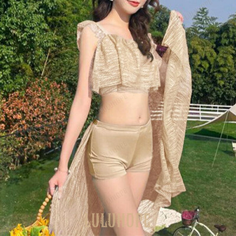 【ポイント10倍】水着 夏レディース 体型カバー水着 夏3点セット 体型カバー ビキニ セパレート ワンピース水着 韓国風水着 ハイウエスト