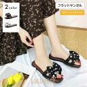 【ポイント10倍】フラットサンダル ぺたんこ つっかけ ドット柄リボン ミュール レディース 靴 シューズ 水玉模様 カジュアル シンプル 無地 可愛い かわい...
