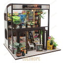 ドールハウス ミニチュア 手作りキット 植物たくさんのコーヒー屋さん | 喫茶店 カフェ 珈琲 二階建て | 中型 | LEDライト+アクリルケース