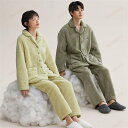 ペアパジャマ 冬 カップル ルームウエア もこもこ 暖かい ペアルック 部屋着 パンツセット 前開き ペアお揃い 寝巻き ナイトウェア フランネル レディース ...