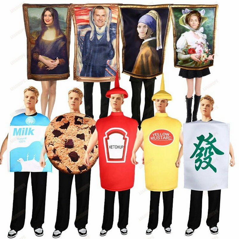 おもしろ 着ぐるみ コスプレ ハロウィン 面白い レディース メンズ モナリザ 絵 名作 牛乳 ミルク ビス..