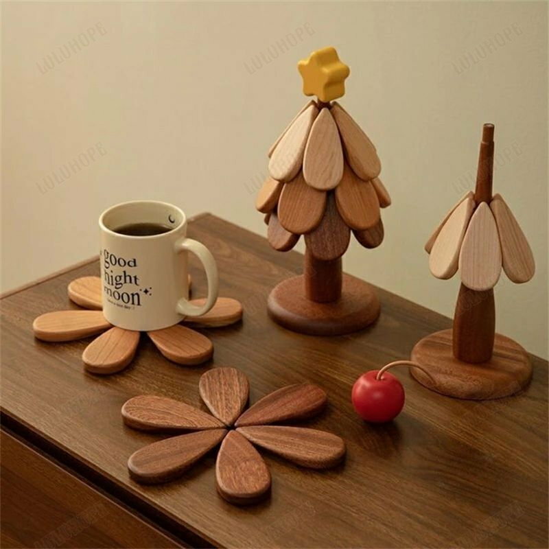 鍋敷き 木製 ツリー型 3枚入 ミニツリー 北欧 鍋 なべしき 耐熱 木製 コースター ブナの木 キッチン雑..