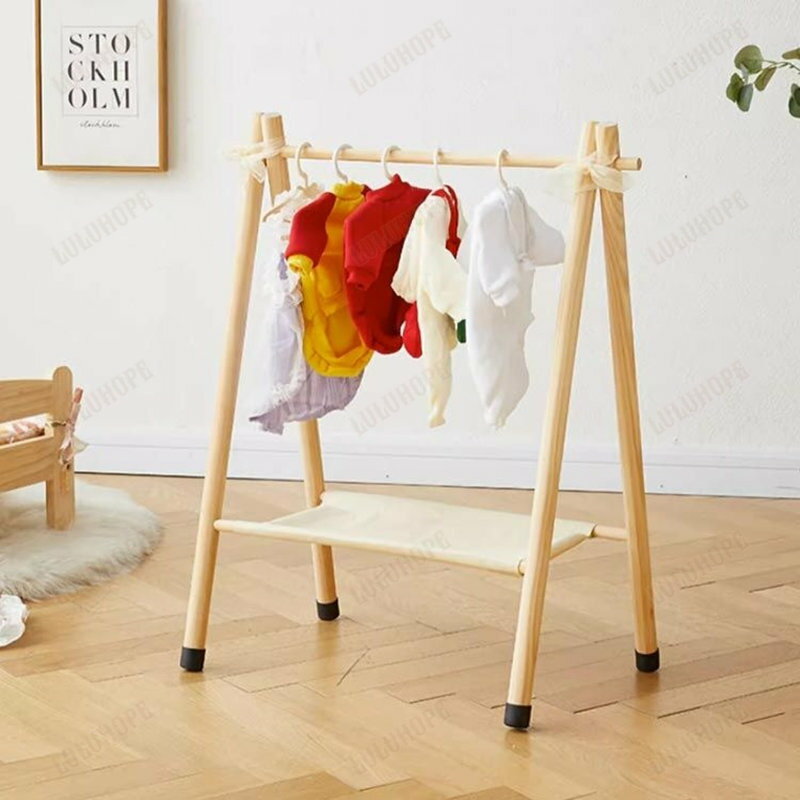 ポールハンガー 子供服 棚付き 子供用 衣類収納 コートハンガー 子供部屋 小学生 物干し 犬服 お洋服ラック ハンガーラック 段 ワードローブ ミニ ハンガーラック ペット用 木製 猫服 収納 ナチュラル おしゃれ ペット服 北欧 洋服掛け