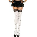 4503 Lace Top and Cross Bones Pritt Design Thigh Hi White【タイハイソックス ハロウィン ドクロ スカル 髑髏 仮装 コスプレ 小物 グッズ 白 ホワイト】ネコポス発送可 1p240円 マジックナイト ML4503