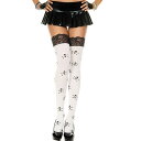 4503 Lace Top and Cross Bones Pritt Design Thigh Hi White【タイハイソックス ハロウィン ドクロ スカル 髑髏 仮装 コスプレ 小物 グッズ 白 ホワイト】 ネコポス発送可 1p240円 マジックナイト ML4503