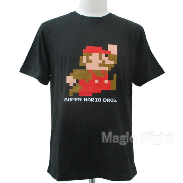 スーパーマリオ半袖Tシャツ ドットマリオ ブラック【マリオ ピクセル画 プリントTシャツ 黒 公式】S M L LLサイズ ネコポス発送 マジックナイト SMB3457Bのサムネイル