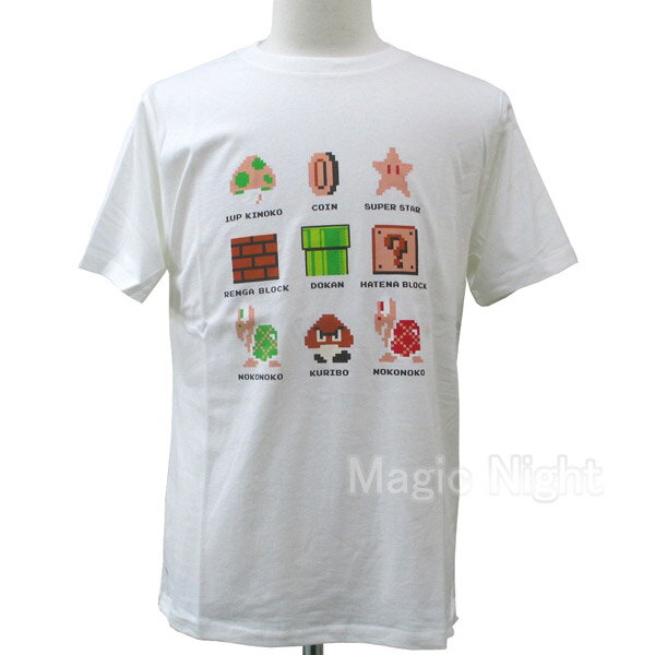 スーパーマリオ半袖Tシャツ アイテムVer. ホワイト【マリオ 敵キャラ ノコノコ クリボー プリン