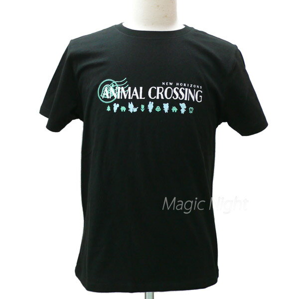 あつまれどうぶつの森Tシャツ ロゴ ブラック【ANIMAL CROSSING 大人用 Tシャツ 半袖 黒 公式 あつもり どうもり】S M L LLサイズ ネコポス発送 マジックナイト AD3136BKのサムネイル
