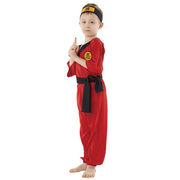 赤忍者キッズ ニンジャ コスチューム 子供用【レッド忍者 仮装 装束 忍者 衣装 ハロウィン コスプレ 忍者服】マジックナイト CS8477