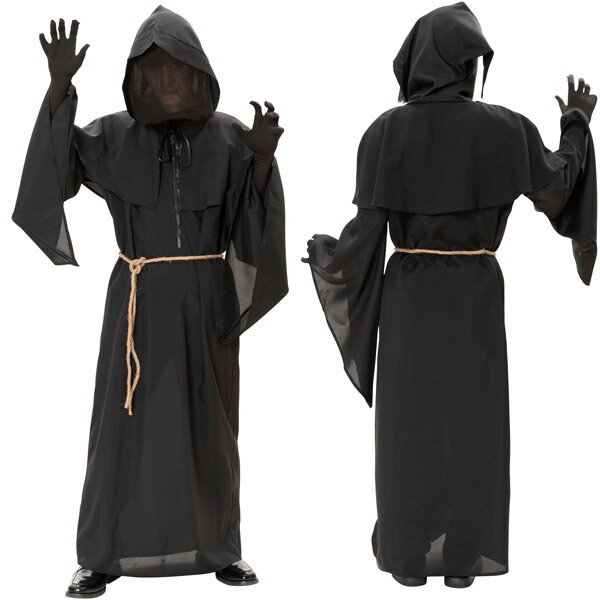 死神 コスチューム 大人用【しにがみ ハロウィン コスプレ 衣装 ゴースト ホラー 肝試し お化け屋敷 怖い 恐怖 黒 ブラック フード付きローブ】マジックナイト CS865629