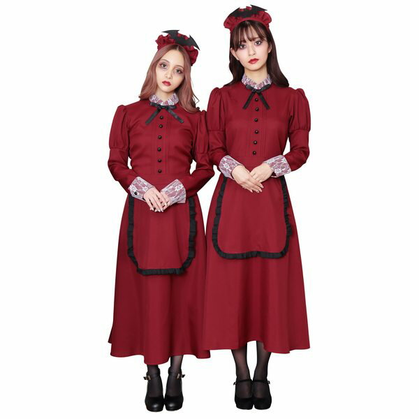 洋館メイド ボルドー コスチューム 大人用【ハロウィン コスプレ 衣装 仮装 女性用 レディース Ladies ワインレッド ホーンテッドマンション】マジックナイト CS893127