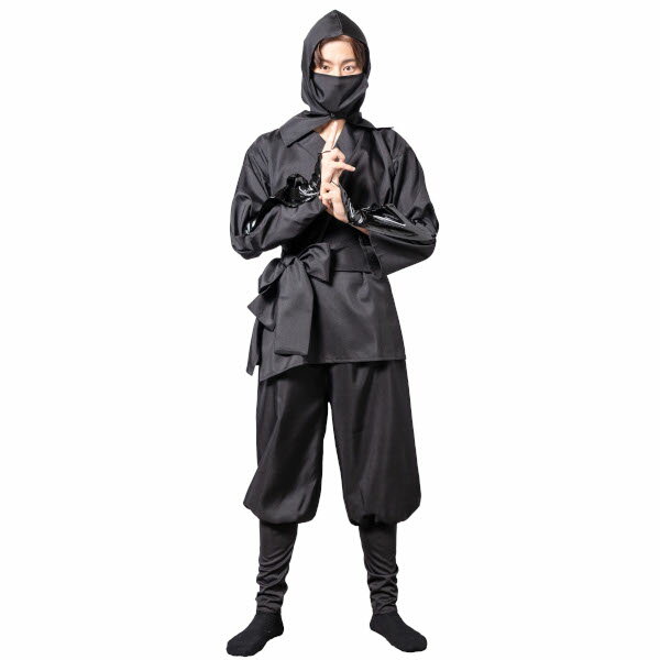 黒忍者 大人用【忍者 ニンジャ 忍術者 忍び コスプレ 衣装 上着 パンツ 腰帯 手甲 巾着 ハロウィン 仮装 変装 MENコス 演劇 宴会 学園祭 コスチューム なりきり ブラック 男性 女性 メンズ レディース 男女兼用】マジックナイト CS908166