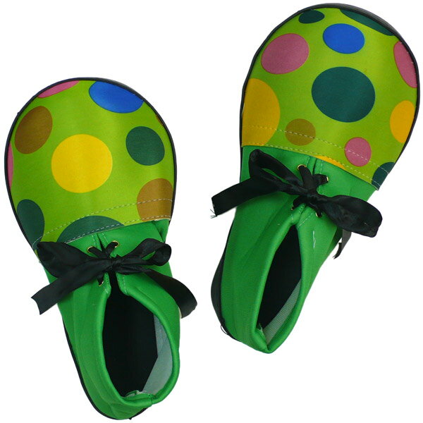カラフルピエロシューズ グリーン×水玉 大人用【クラウン 道化師 シューズ 靴 ピエロの靴 軽量 ひも結び ハロウィン 仮装 コスプレ 変装 小道具 ピエロ用品 緑 ドット柄 パーティー グッズ 全長34cm】マジックナイト
